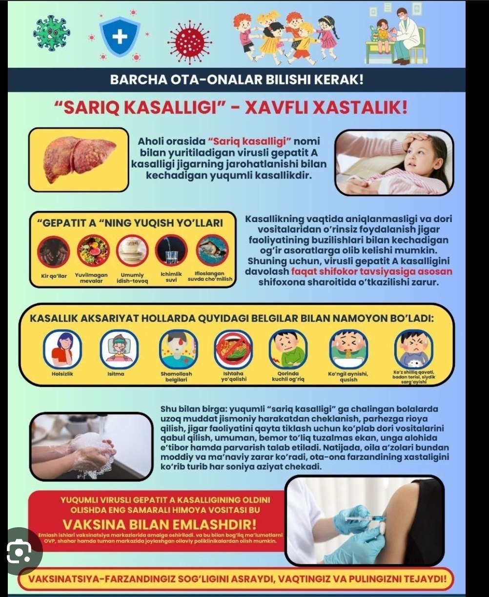 Gepatit A kasalligidan bolalarni asraylik!