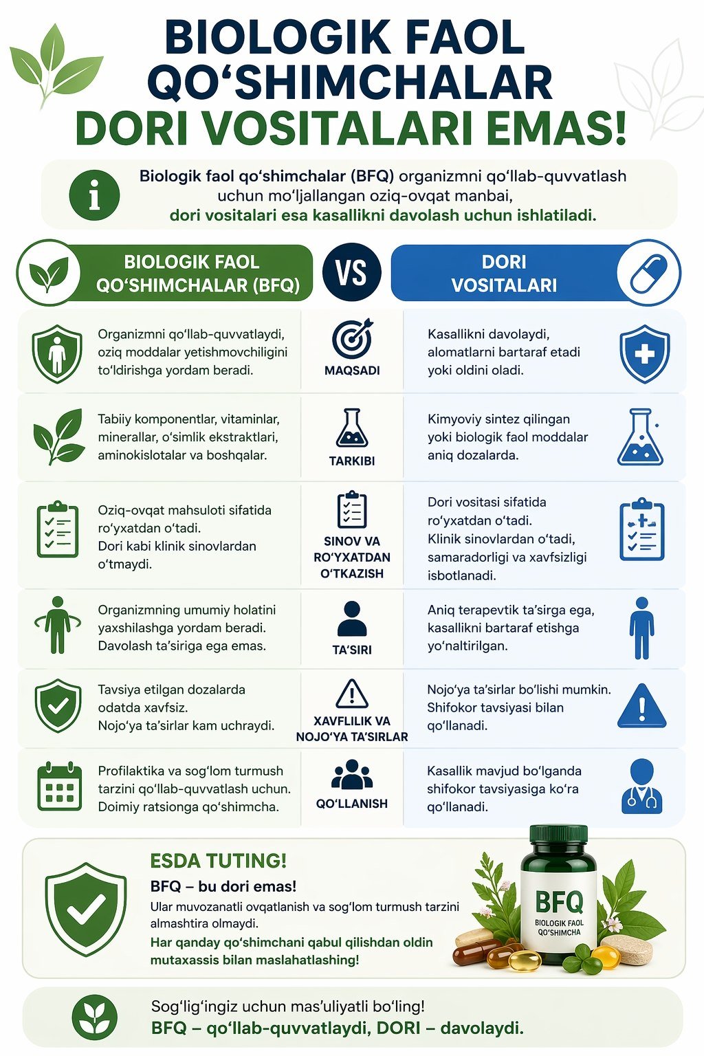 Biologik faol qo'shimchalar  dori vositalari emas!
