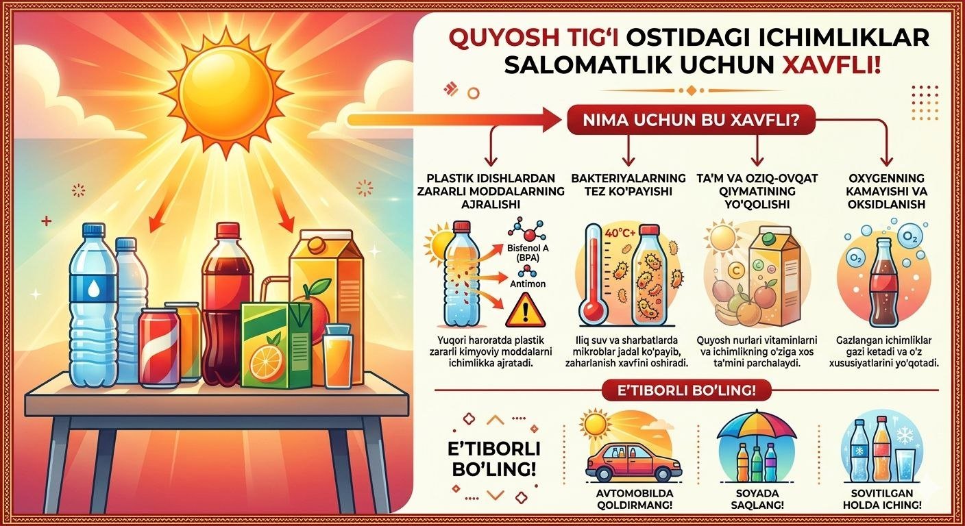 Quyosh tigʻi ostidagi ichimliklar salomatlik uchun xavfli!