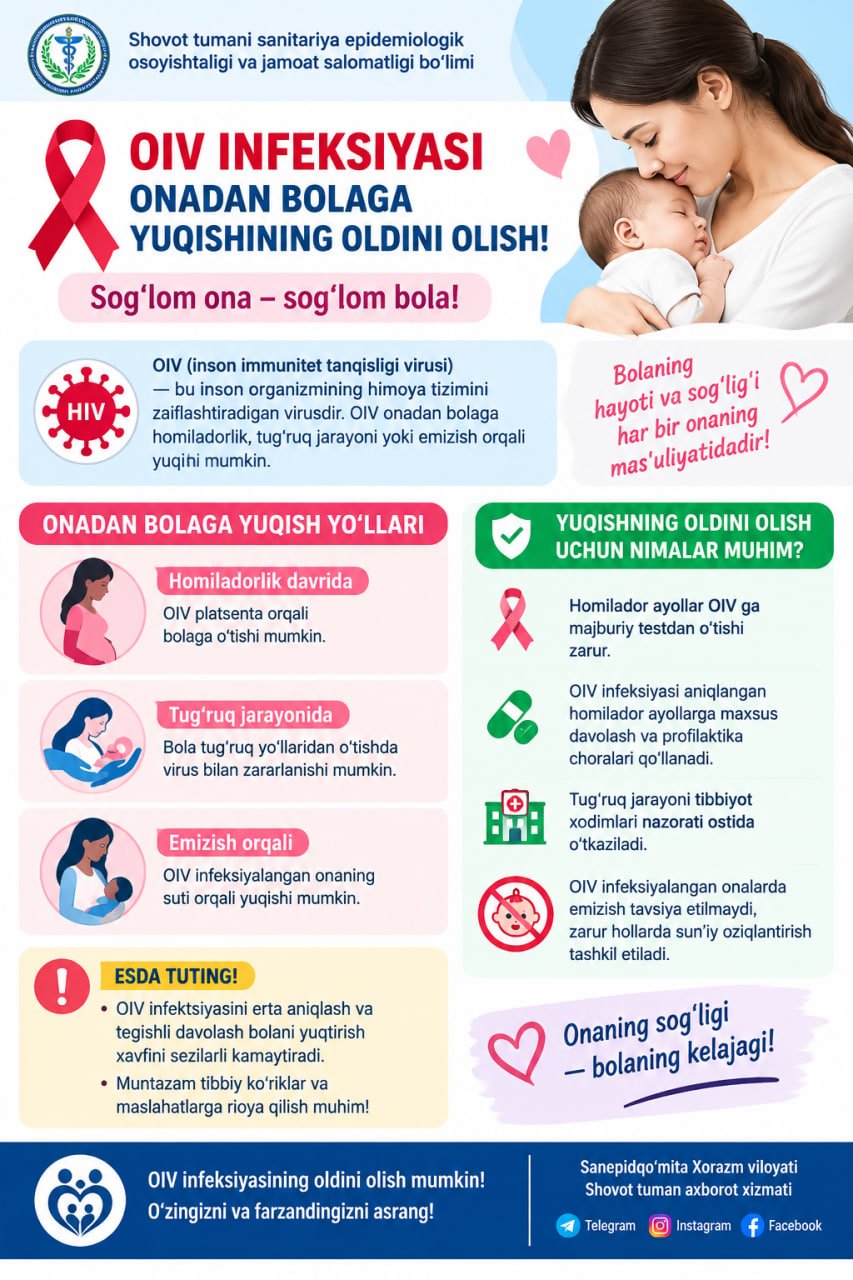 OIV infeksiyasi onadan bolaga yuqishining oldini olish!